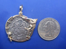 Load image into Gallery viewer, Shipwreck Coin Replica Pendant Inside Custom 14k Nautical Snook Bezel with Fishing Rod