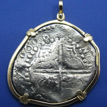 Load image into Gallery viewer, Large Piece of 8 Pirate Coin Replica with 14k Gold Bezel and Shackle Bail