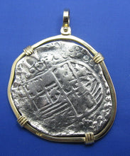 Load image into Gallery viewer, Large Piece of 8 Pirate Coin Replica with 14k Gold Bezel and Shackle Bail
