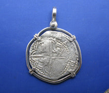 Load image into Gallery viewer, Sterling Silver Spanish "2 Reale" Atocha Treasure Replica Coin Pendant with Shackle Bail 1.5" x 1.2"