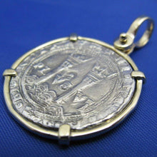 Load image into Gallery viewer, Reproduction Sterling Silver Colonial New World Charles and Joanna Coin inside Solid 14k Handmade Yellow Gold Bezel