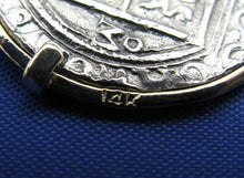 Load image into Gallery viewer, Reproduction Sterling Silver Colonial New World Charles and Joanna Coin inside Solid 14k Handmade Yellow Gold Bezel
