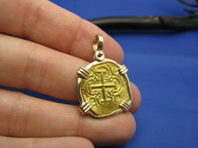 Load image into Gallery viewer, Odd Shaped 24k Gold Spanish Shipwreck Coin inside Handmade 14k Bezel