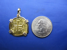 Load image into Gallery viewer, Odd Shaped 24k Gold Spanish Shipwreck Coin inside Handmade 14k Bezel