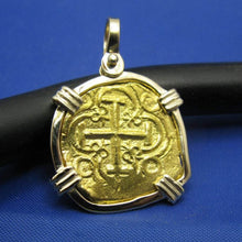 Load image into Gallery viewer, Odd Shaped 24k Gold Spanish Shipwreck Coin inside Handmade 14k Bezel