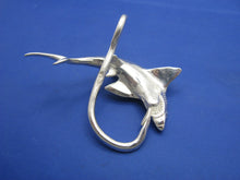 Load image into Gallery viewer, Large Sized Unique 3-D Sterling Silver Great White Shark with Fish Hook Pendant

