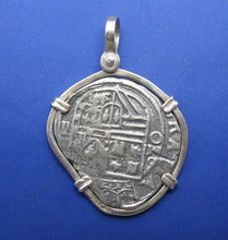 Load image into Gallery viewer, Sterling Silver Medium &quot;4 Reale&quot; Odd Shaped Spanish Colonial Pirate Shipwreck Treasure Coin Replica in Quality Custom Handmade Bezel Pendant
