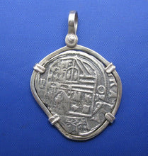 Load image into Gallery viewer, Sterling Silver Medium "4 Reale" Odd Shaped Spanish Colonial Pirate Shipwreck Treasure Coin Replica in Quality Custom Handmade Bezel Pendant