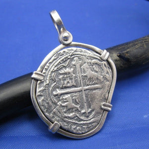 Sterling Silver Medium "4 Reale" Odd Shaped Spanish Colonial Pirate Shipwreck Treasure Coin Replica in Quality Custom Handmade Bezel Pendant