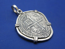 Load image into Gallery viewer, Sterling Silver Medium "4 Reale" Odd Shaped Spanish Colonial Pirate Shipwreck Treasure Coin Replica in Quality Custom Handmade Bezel Pendant