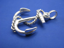 Load image into Gallery viewer, Large Sterling Silver Nautical Anchor Pendant with Shackle Bail and Rope Embellishment