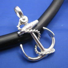 Load image into Gallery viewer, Large Sterling Silver Nautical Anchor Pendant with Shackle Bail and Rope Embellishment
