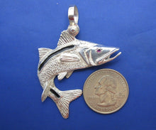 Load image into Gallery viewer, Large Sterling Silver Curved Snook Pendant with Genuine Ruby Gemstone