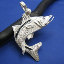 Load image into Gallery viewer, Large Sterling Silver Curved Snook Pendant with Genuine Ruby Gemstone