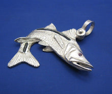 Load image into Gallery viewer, Large Sterling Silver Curved Snook Pendant with Genuine Ruby Gemstone