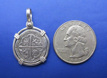 Load image into Gallery viewer, Sterling Silver "1 Reale" Atocha Replica Coin in Custom Sterling Bezel