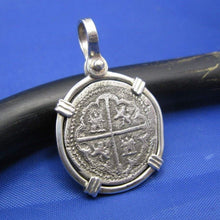 Load image into Gallery viewer, Sterling Silver "1 Reale" Atocha Replica Coin in Custom Sterling Bezel