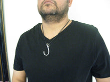 Load image into Gallery viewer, Sterling Silver Extra Large Men's Nautical Fish Hook Pendant 2.25"x 1.25"
