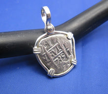 Load image into Gallery viewer, Small Sterling Silver Reproduction Pendant of a "1 Reale" Pirate Doubloon