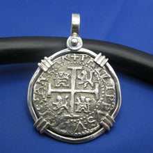 Load image into Gallery viewer, Large Sterling Silver Replica Pirate Coin Piece of Eight "8 Reale" Doubloon Pendant 1.75" x 1.25"