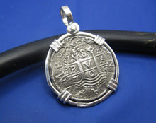 Load image into Gallery viewer, Large Sterling Silver Replica Pirate Coin Piece of Eight "8 Reale" Doubloon Pendant 1.75" x 1.25"