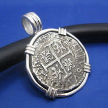 Load image into Gallery viewer, Large Sterling Silver Replica Pirate Coin Piece of Eight "8 Reale" Barrel Bail Pendant 1.75" x 1.25"