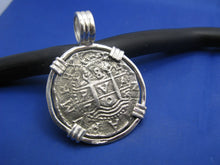 Load image into Gallery viewer, Large Sterling Silver Replica Pirate Coin Piece of Eight "8 Reale" Barrel Bail Pendant 1.75" x 1.25"