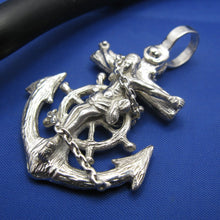 Load image into Gallery viewer, Large Men's Sterling Silver Diver's Mariner Wooden Cross Anchor Pendant