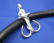 Load image into Gallery viewer, Large Sterling Silver Nautical Double Fish Hook Shaped Anchor Pendant