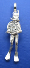 Load image into Gallery viewer, Small Sterling Silver Diver Pendant Holding Small Atocha Sunken Treasure Reproduction Coin