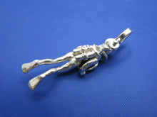 Load image into Gallery viewer, Small Sterling Silver Diver Pendant Holding Small Atocha Sunken Treasure Reproduction Coin