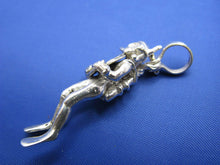 Load image into Gallery viewer, Small Sterling Silver Diver Pendant Holding Small Atocha Sunken Treasure Reproduction Coin