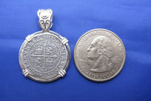 Load image into Gallery viewer, '2 Reale' Ladies Pirate Treasure Coin Replica with Elegant Fancy Bail
