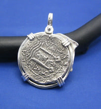 Load image into Gallery viewer, Sterling Silver Spanish Pirate Coin Reproduction with Dolphin Bezel Pendant