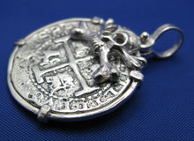 Load image into Gallery viewer, &#39;2 Reale&quot; Pirate Cob Replica in Sterling Silver with Skull Bezel
