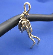 Load image into Gallery viewer, 14k Solid Gold Medium Diver Holding Spanish Replica Shipwreck Coin Pendant
