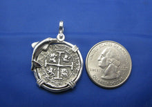 Load image into Gallery viewer, Sterling Silver Spanish Pirate Coin Reproduction with Dolphin Bezel Pendant