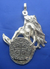 Load image into Gallery viewer, Distressed Shipwrecked Mermaid Holding '1 Reale' Salvaged Treasure Coin Replica