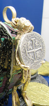 Load image into Gallery viewer, 14K Solid Gold Large Diver Pendant with 2 Reale Replica Shipwreck Coin