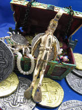 Load image into Gallery viewer, 14K Solid Gold Large Diver Pendant with 2 Reale Replica Shipwreck Coin
