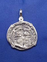 Load image into Gallery viewer, Sterling Silver Bezel With Pirate Coin Doubloon Replica Atocha Shipwreck Pendant with Shackle Bail
