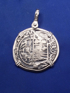 Sterling Silver Bezel With Pirate Coin Doubloon Replica Atocha Shipwreck Pendant with Shackle Bail