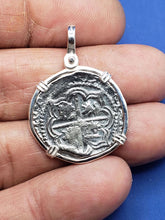 Load image into Gallery viewer, Sterling Silver Bezel With Pirate Coin Doubloon Replica Atocha Shipwreck Pendant with Shackle Bail
