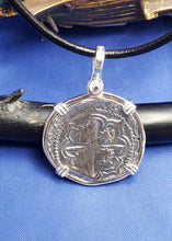 Load image into Gallery viewer, Sterling Silver Bezel With Pirate Coin Doubloon Replica Atocha Shipwreck Pendant with Shackle Bail
