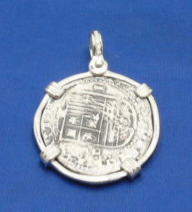 Sterling Silver Pirate Doubloon "2 Reale" Replica Atocha Shipwreck Coin Pendant with Shackle Bail