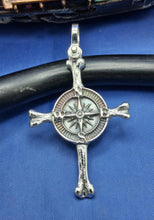 Load image into Gallery viewer, Sterling Silver Unique Lost Pirate Bones Compass Cross Pendant
