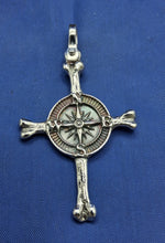 Load image into Gallery viewer, Sterling Silver Unique Lost Pirate Bones Compass Cross Pendant
