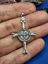 Load image into Gallery viewer, Sterling Silver Unique Lost Pirate Bones Compass Cross Pendant
