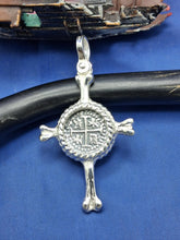 Load image into Gallery viewer, Sterling Silver Unique Cross With Small Atocha Replica Coin Pendant
