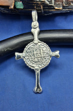 Load image into Gallery viewer, Sterling Silver Unique Cross With Small Atocha Replica Coin Pendant

